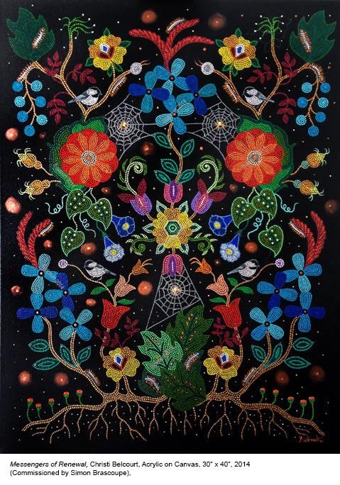 an embroidered piece with flowers and leaves on black background, surrounded by other colorful objects