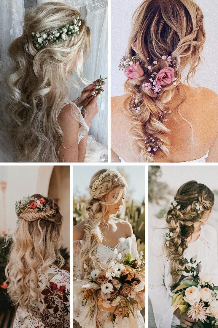 different styles of braids and flowers are shown in this collage with the same hair style