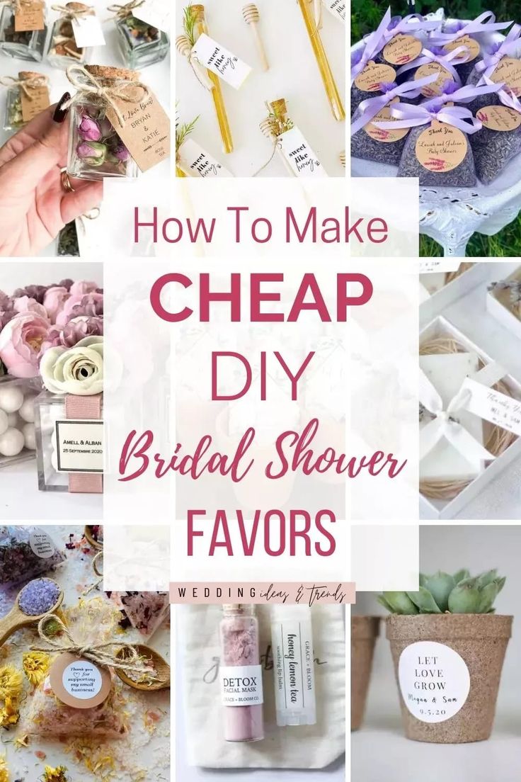 several different pictures with the words how to make cheap diy bridal shower favors