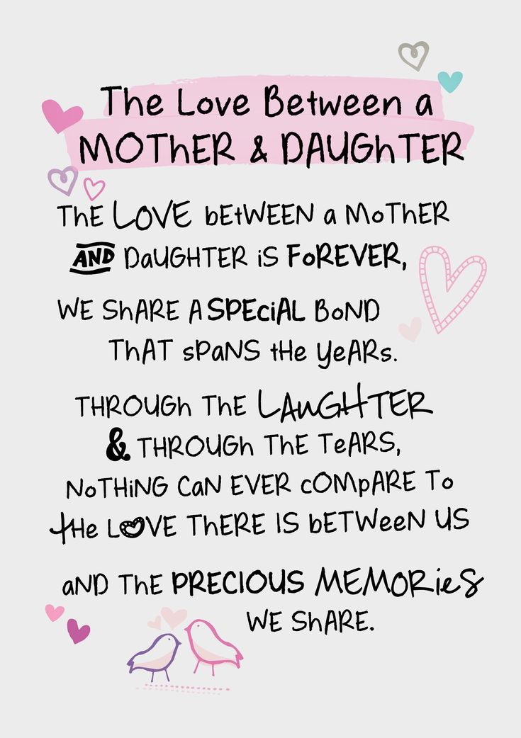 the love between a mother and her daughter is forever written in pink on white paper