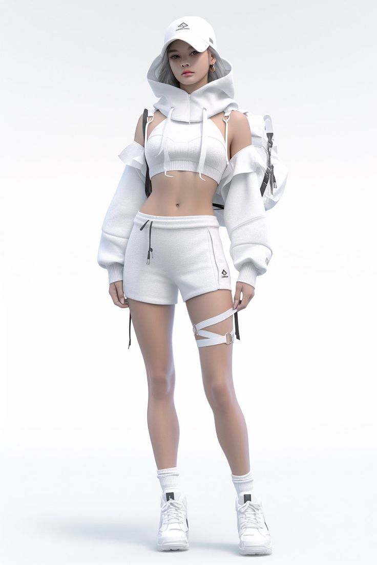 Futurewear Fashion, White Cyberpunk Outfit, Anime Futuristic Outfit, White Tech Wear, White Futuristic Outfit, Delinquent Outfit, Techwear Fashion Women, Cyberpunk Inspired Outfit, Futuristic Sportswear