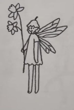 a drawing of a fairy holding a flower