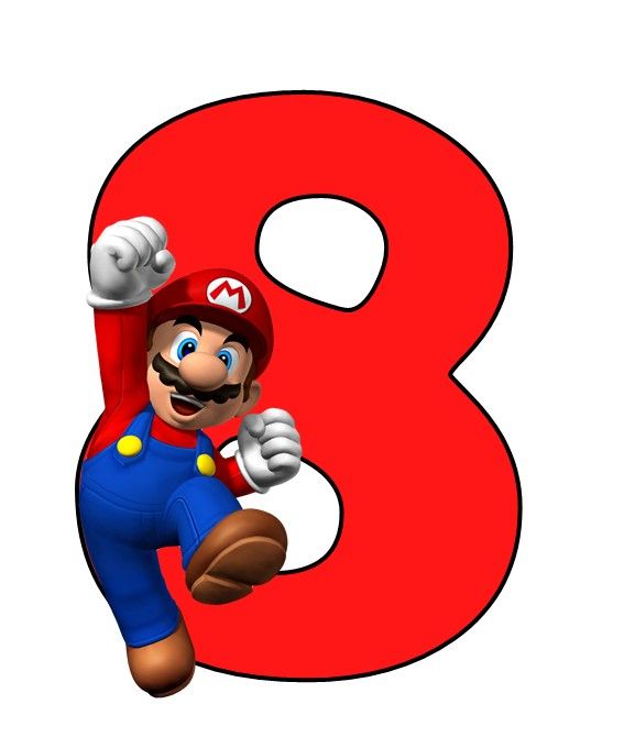 the number eight with mario running in front of it