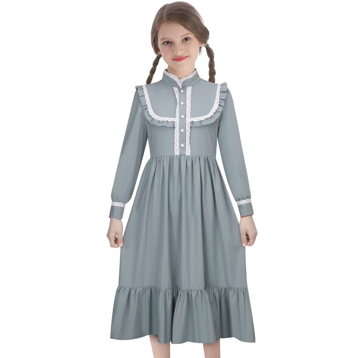 PRICES MAY VARY. Halloween Harriet Tubman Cosplay Kids Pioneer Costumes Dress Mock Neck Collar Long Sleeve Skirt Colonial 1800's outfits The material is made of polyester,lightweight and breathable,no harm to the skin.mock neck with patchwork collar trim,5 functional buttons at front,ruffled hem make this dress looks stylish and lovely,hidden side zip for easy on/off This kids harriet tubman Costumes is perfect for multi occasions,such as Labour Day, Independence Day,Pioneer Day,Memorial Day,Tha Harriet Tubman Costume, Pioneer Dresses, Pioneer Costume, 1800s Clothing, Pioneer Dress, 1800's Dress, Colonial Dress, Baby Costumes Girl, Harriet Tubman