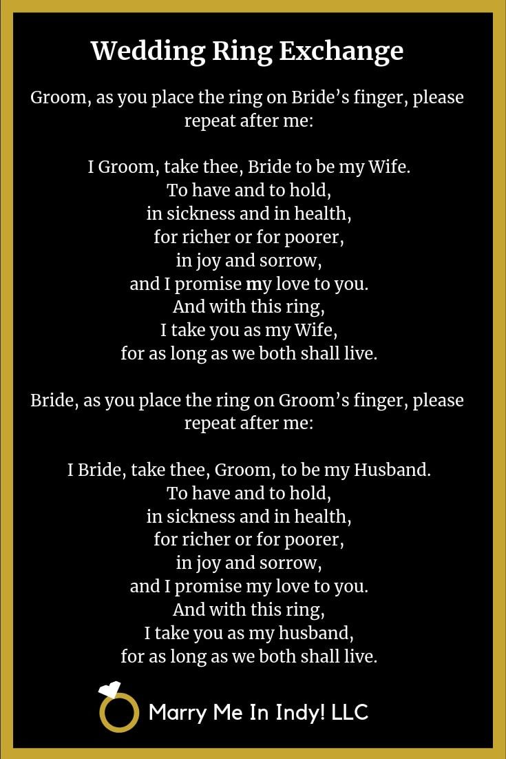 a poem written in black and gold with the words wedding ring exchange