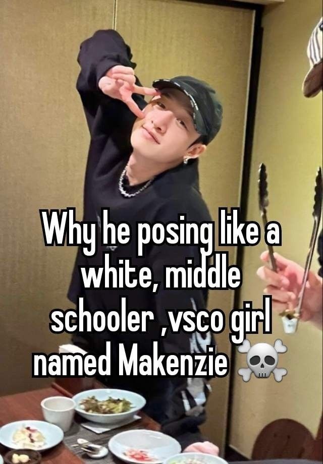 a boy in black shirt standing next to a table with food on it and the caption why he posing like a white, middle schooler, vsco girl named makerize