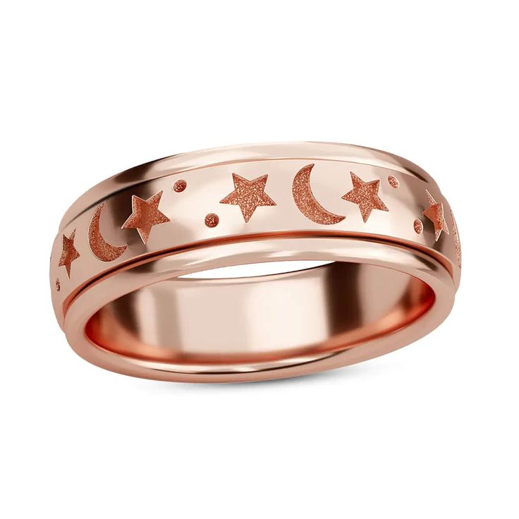 Moon & Stars Spinner Ring Celestial Gold Rings In Sterling Silver, Adjustable Moon-shaped Celestial Midi Rings, Celestial Moon-shaped Ring For Gifts, Adjustable Celestial Star-shaped Rings, Adjustable Moon-shaped Celestial Rings, Worry Ring, Moon And Star Ring, Fidget Rings, Spinner Rings