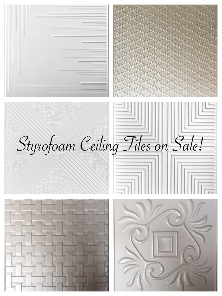 four different types of wall tiles with the words styrofoam ceiling tiles on sale