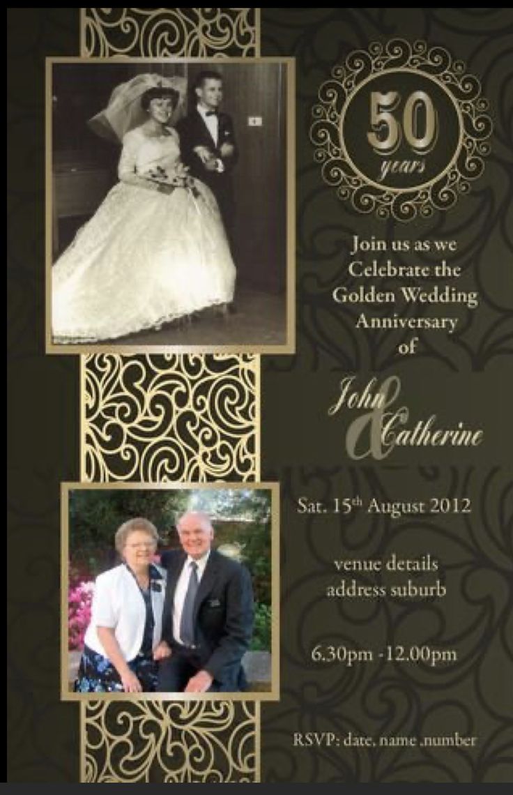 the 50th anniversary party is going on in this elegant card design with an old - fashioned photo