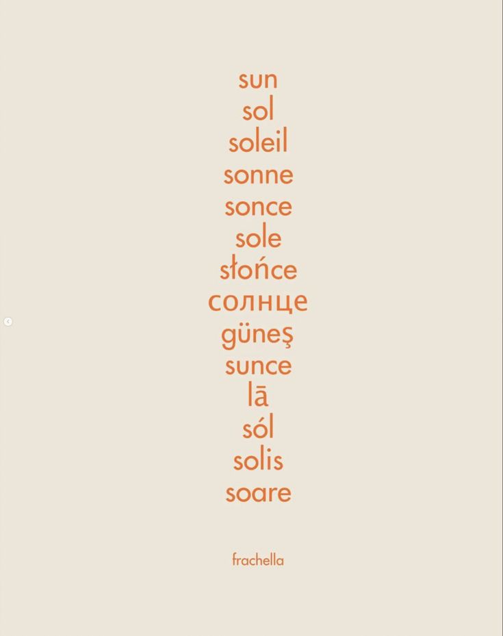 an orange and white poster with the words sun, soil, sonne, solee,