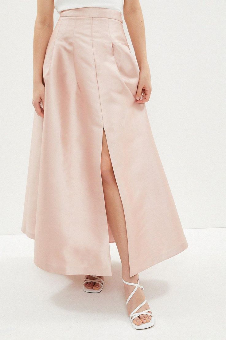 Structured Twill Maxi Skirt With Front Split - Pink - Structured Twill Maxi Skirt With Front Split Satin Maxi Skirt, Latest Skirts, Satin Maxi, High Waisted Skirt, Maxi Skirt, Split, Sense, Crop Top, Drama