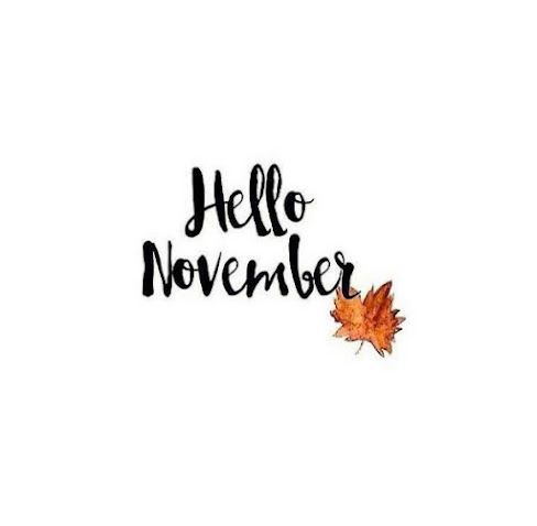 the words hello november written in black ink with an orange leaf