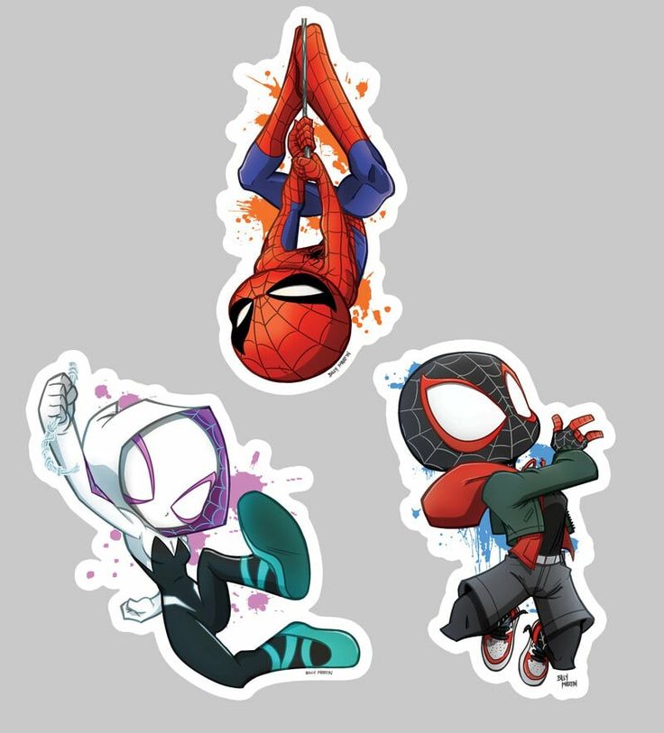 spider - man stickers are shown in three different colors