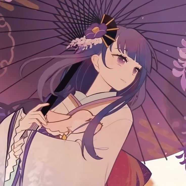 a woman with purple hair holding an umbrella