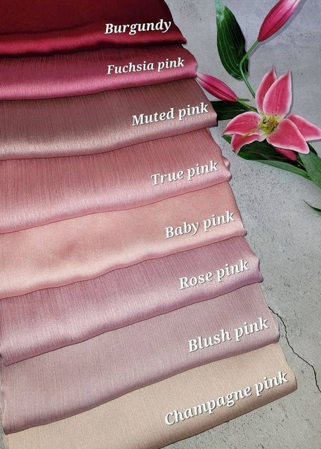 Fabric Colors For Dresses, Essential Hijab Colors, Satin Hijab Outfit, Niqab Fashion Hijab Outfit, Fabrics Aesthetic, Hijab For Wedding, Colour Combinations Clothes, Stylish Hijab Outfits, Hijab Colours