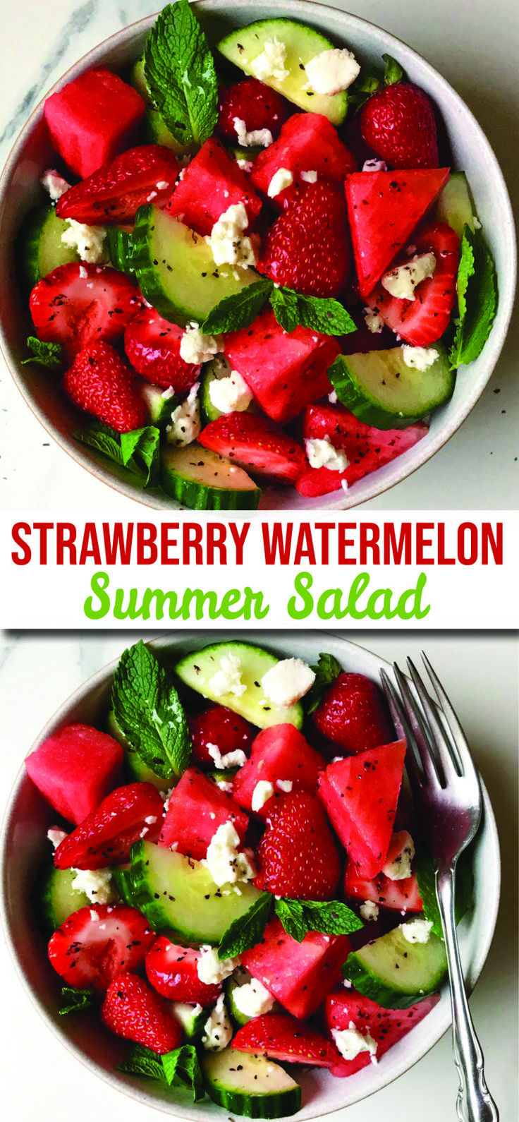 strawberry watermelon salad with cucumber and mint