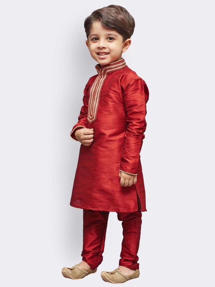 VASTRAMAY Boys' Maroon Cotton Silk Kurta and Pyjama Set Elevate your young one's ethnic wardrobe with the VASTRAMAY Boys' Maroon Cotton Silk Kurta and Pyjama Set. This exquisite ensemble is designed to provide both style and comfort, making it perfect for festive occasions, weddings, and traditional celebrations. The kurta features a classic maroon hue that adds a touch of elegance, while the accompanying pyjama ensures a complete ethnic look. Key Features Elegant maroon kurta with a comfortable Bollywood Style Long Sleeve Pant Set For Eid, Traditional Fitted Pant Set For Eid, Traditional Embroidered Full-length Sets, Traditional Full-length Embroidered Sets, Traditional Full Length Embroidered Sets, Festive Long Sleeve Pant Set With Dabka, Bollywood Style Full Length Sets For Diwali, Bollywood Style Full-length Diwali Sets, Traditional Full Length Sets For Diwali