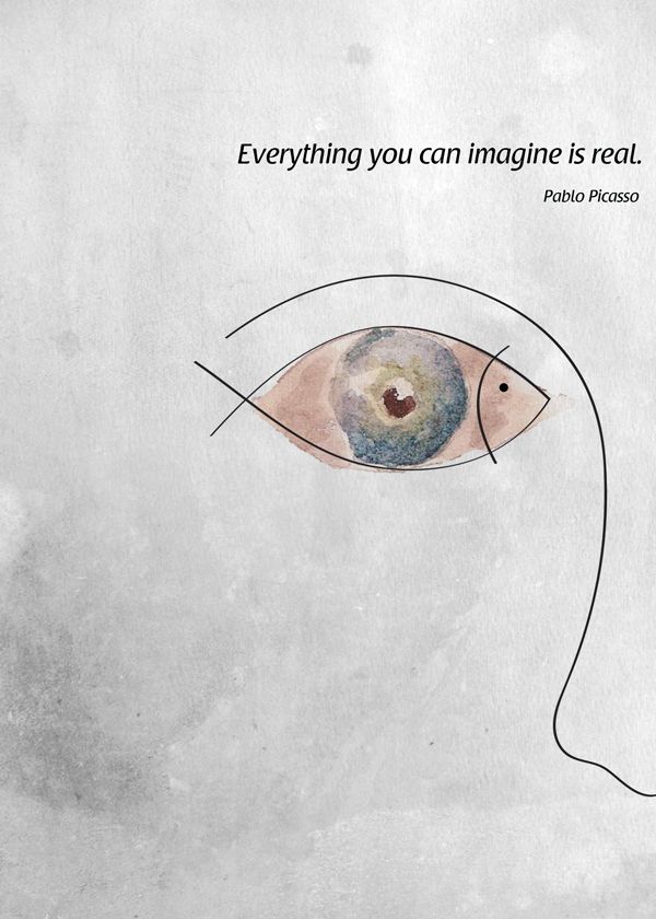 a drawing of an eye with the words everything you can imagine is real on it