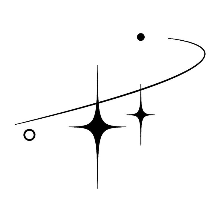 an abstract black and white drawing of two intersecting lines with one ball at the end