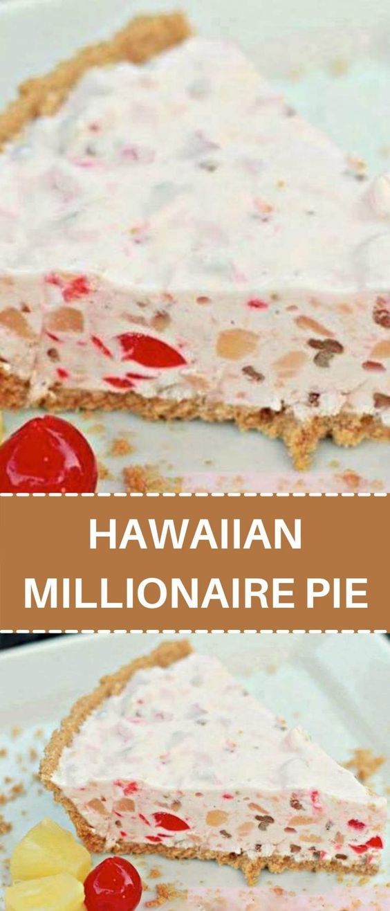 a piece of hawaiian cheesecake with pineapples and cherries on top