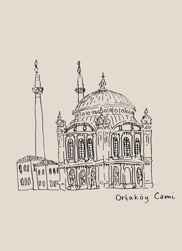 an ink drawing of a building with a dome on it's roof and the words otlakkyy cam