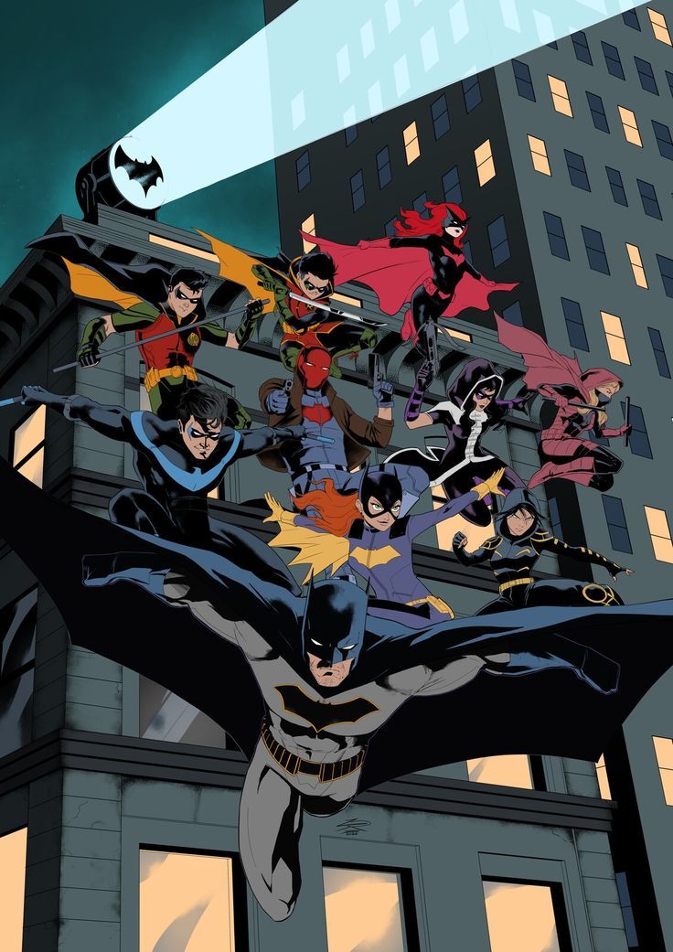 an animated image of batman and his gang