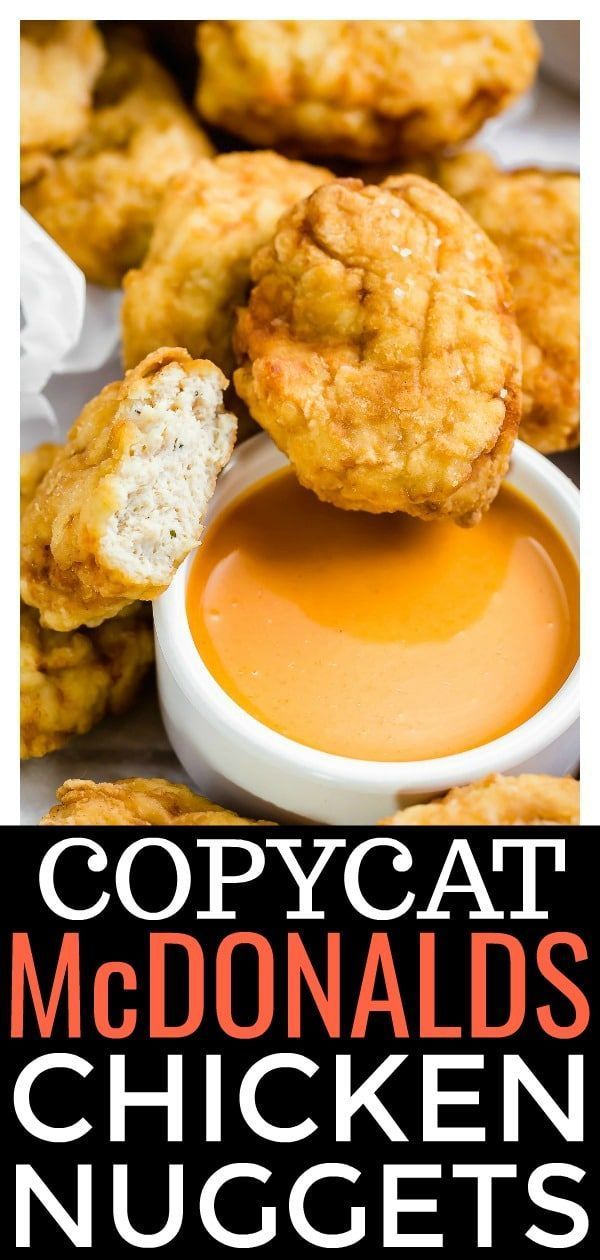 copycat mcdonald's chicken nuggets recipe with text overlay that reads copycat mcdonalds chicken nugges