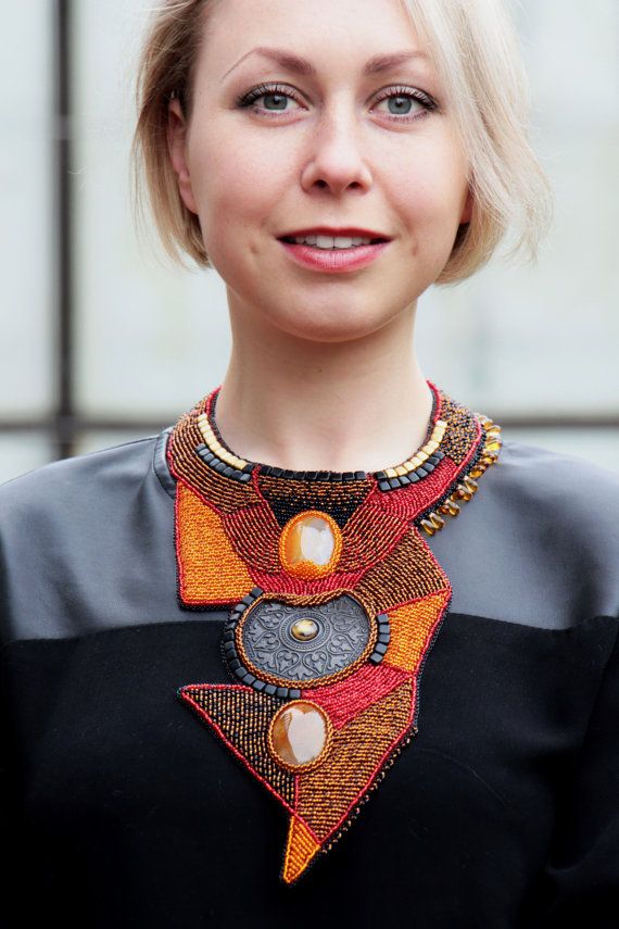 Big chunky gemstone necklace festival body jewelry necklace African Beads Necklace, Body Necklace, Flapper Headband, Necklace African, Embroidered Necklace, Beadwork Necklace, Alternative Jewelry, Chunky Statement Necklace, Necklace Collar