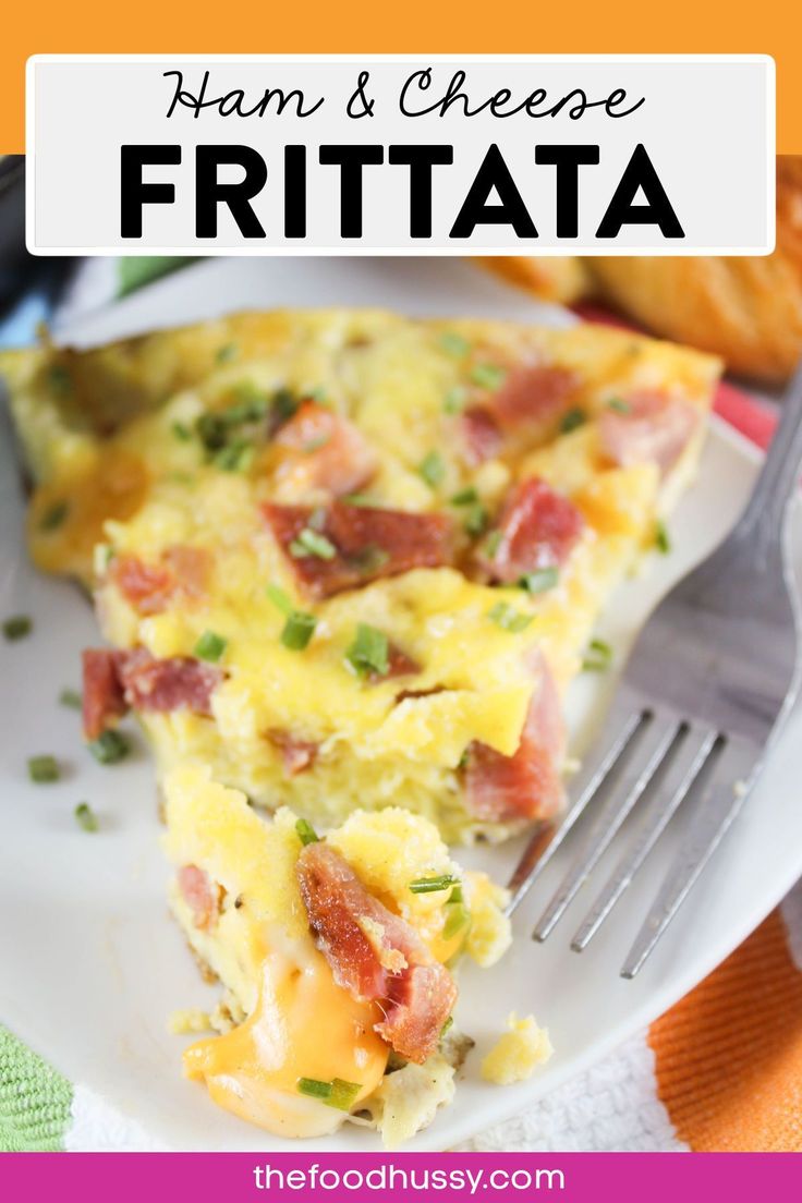 ham and cheese frittata on a plate with a fork