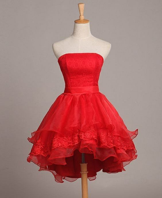 Red Tulle Prom Dress, Short Strapless Prom Dresses, Bridesmaid Dress Short, Dress Applique, Strapless Party Dress, Strapless Prom Dress, Tulle Evening Dress, Short Homecoming Dress, Short Bridesmaid Dresses