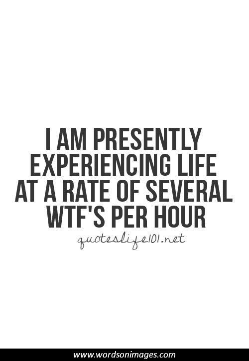 a quote that says i am presently experiencing life at a rate of several wft's per hour