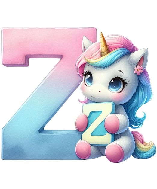 the letter z is for unicorn with a cute little pony sitting on top of it