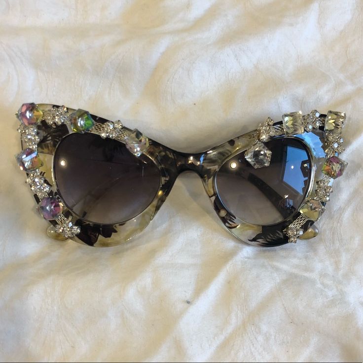 Bedazzled Perfect For Fun Parties Or Burning Man. Never Worn. For Women And Men Alike :) Glamorous Cat Eye Sunglasses With Tinted Lenses For Party, Chic Glass Cat Eye Sunglasses For Party, Chic Cat Eye Party Sunglasses With Glass, Spring Party Cat Eye Sunglasses With Glass Material, Spring Party Cat Eye Sunglasses With Glass Lenses, Chic Cat Eye Party Sunglasses, Chic Party Cat Eye Sunglasses, Spring Party Cat Eye Sunglasses, Embellished Sunglasses