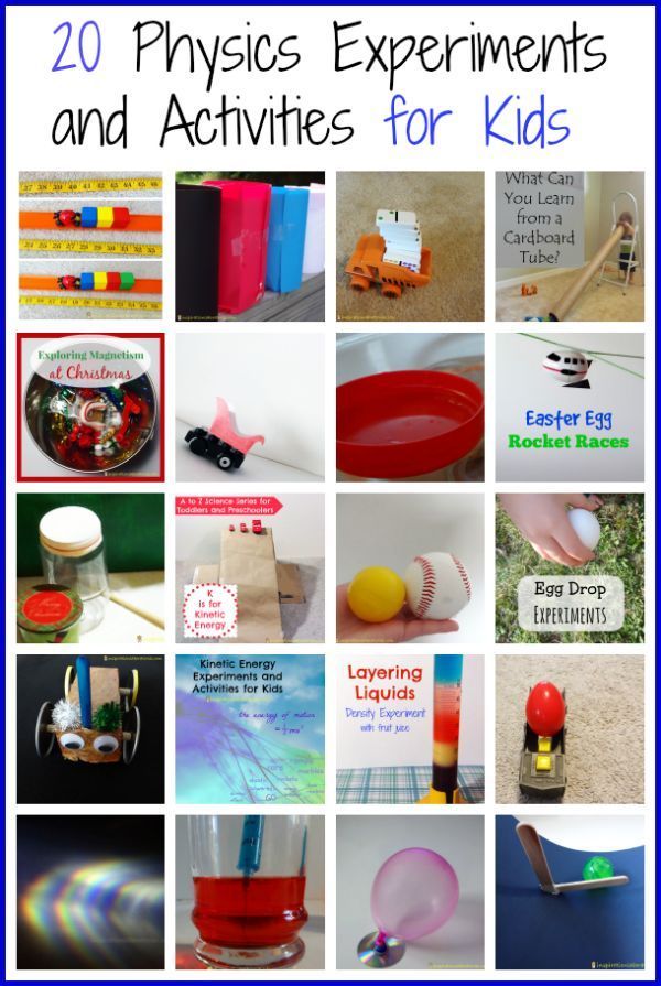 the cover of 20 physics experiments and activities for kids with pictures of objects in them