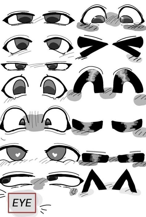 the eyes are drawn in different ways and have various shapes to make them look like they're looking at something