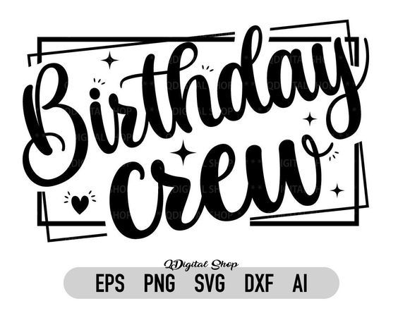 the birthday crew logo is shown in black and white