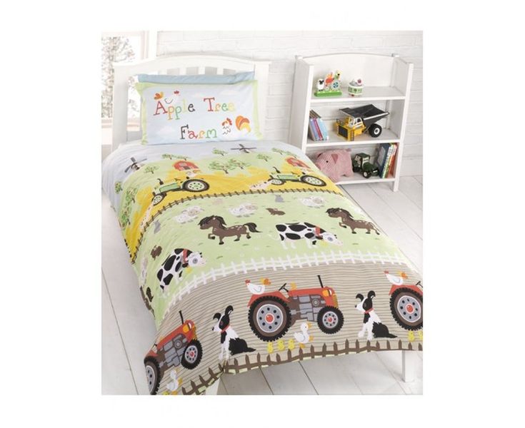 a child's bed with farm animals on it, and the price is $ 3 99