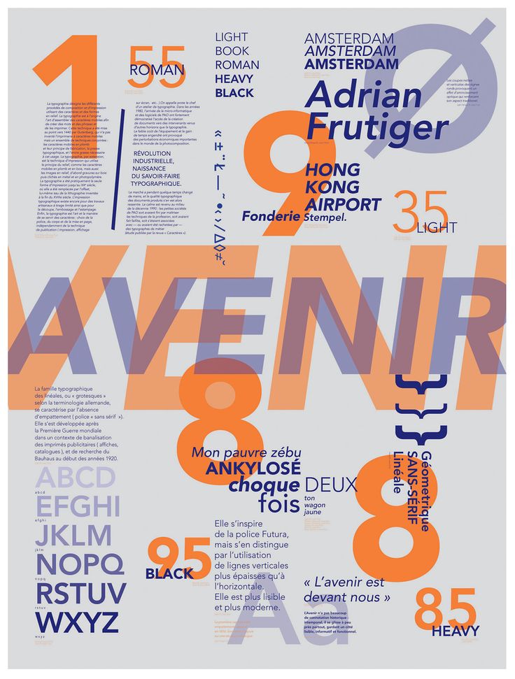 an advertisement with different types of numbers and letters in orange, purple, and blue