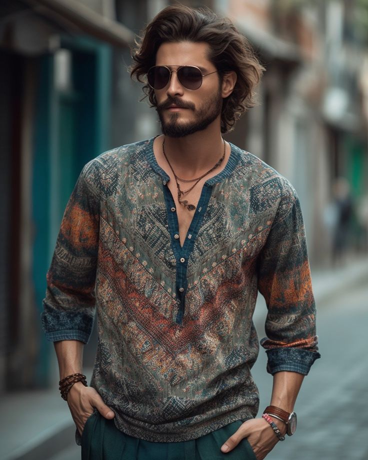 Men's Boho Fashion, Male Bohemian Fashion, Fatua Design, Bohemian Male Outfit, Boho Men Style Bohemian, Bohemian Style Men Outfits, Bohemian Attire For Men, Bohemian Fashion Men, Mens Bohemian Style