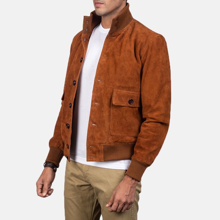 Men's Eaton Brown Suede Bomber Jacket Suede Jacket Men, Maroon Leather Jacket, Vintage Style Jacket, Fur Leather Jacket, Suede Leather Jacket, Men Suede, Brown Suede Jacket, Streetwear Mens, Real Leather Jacket