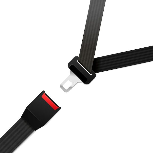 the seat belt is black and has red accents on it, while the buckles are white