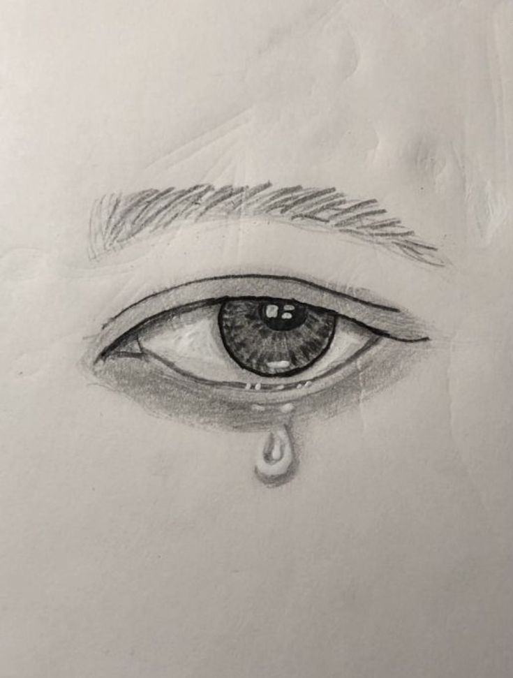 a drawing of an eye with tear coming out of it's irise, which is drawn in pencil