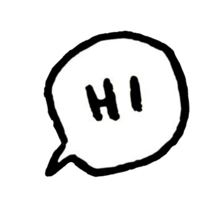 a black and white speech bubble with the word h in it's middle corner