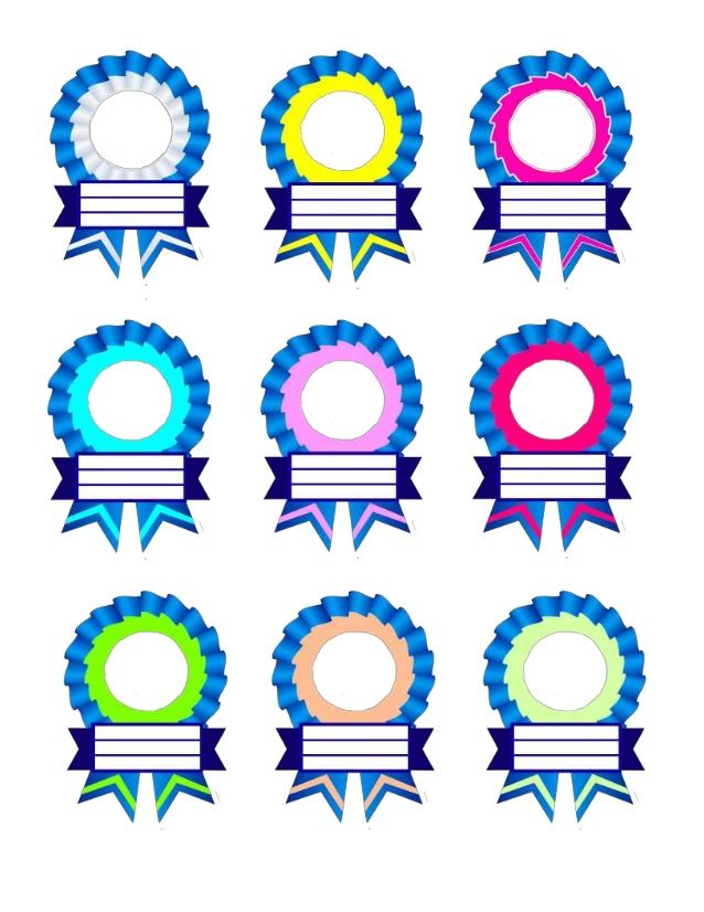 six ribbons with different colors and shapes are shown in the shape of an award ribbon