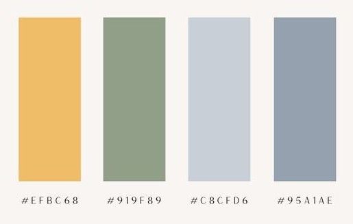 the color chart for different shades of gray, yellow and green is shown in this image