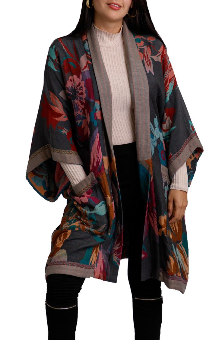 Love to layer in this eclectic long duster styled in an ultra-comfortable silhouette and colorful floral pattern that is signature to Saachi's artisanal inspired brand. 27" length Shawl collar Elbow-length sleeves Open front 100% cotton Hand wash cold, line dry Imported Crochet Kimono, Long Duster, Longline Cardigan, Duster Jacket, Crochet Coat, Woven Jacket, Cotton Kimono, Square Crochet, Lovely Clothes