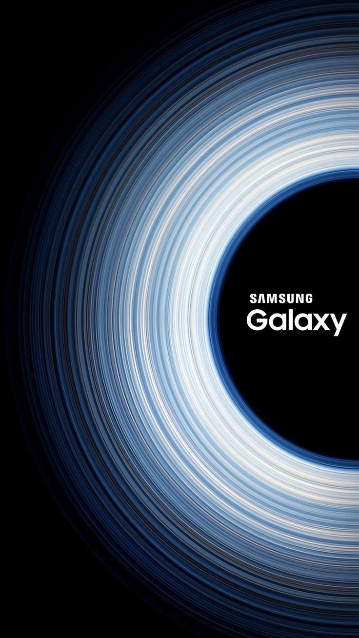 the samsung logo is shown in front of a black background with blue and white swirls