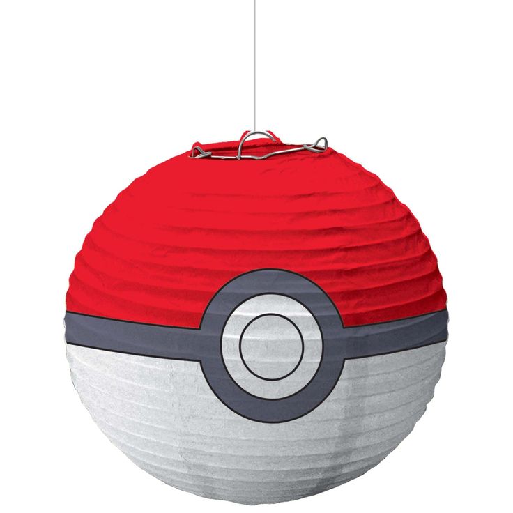 a paper ball with a pokeball on it is hanging from a string in front of a white background