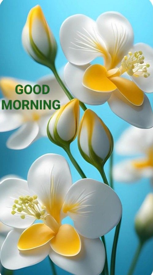 some white and yellow flowers with the words good morning