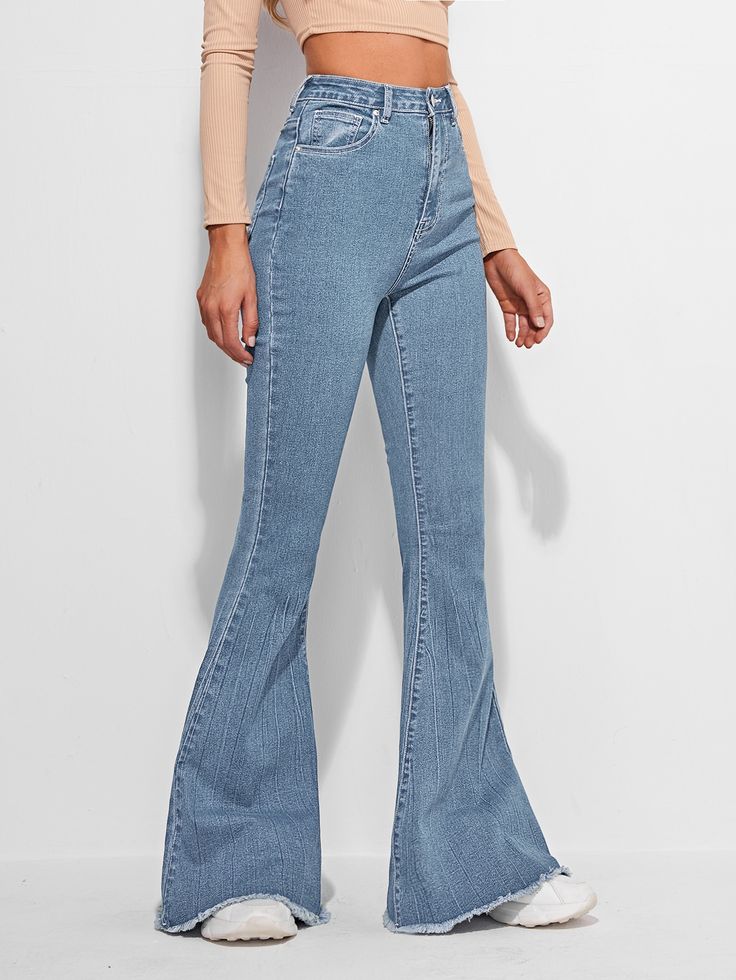 Light Wash    Denim Plain Flare Leg  Slight Stretch  Women Denim Hospital Clothes, Thrifting Outfits, Western Coquette, Birthdays Presents, Desired Wardrobe, Country Fits, 2024 Wishlist, Flair Jeans, Flare Leg Jeans